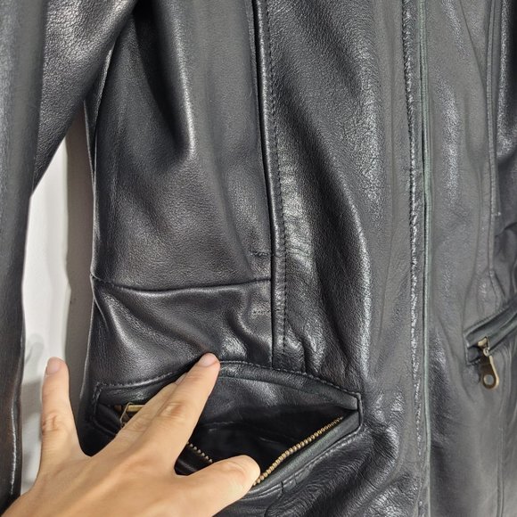 Oscar Leopold Leather Jacket Full Zip Black Lined Zip Pockets Vintage Size Small - Picture 4 of 16